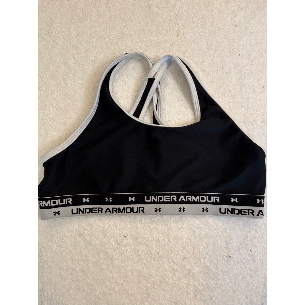 Under Armour HeatGear Sports Bra Black Grey Racerback Logo Band YLG Womens XS